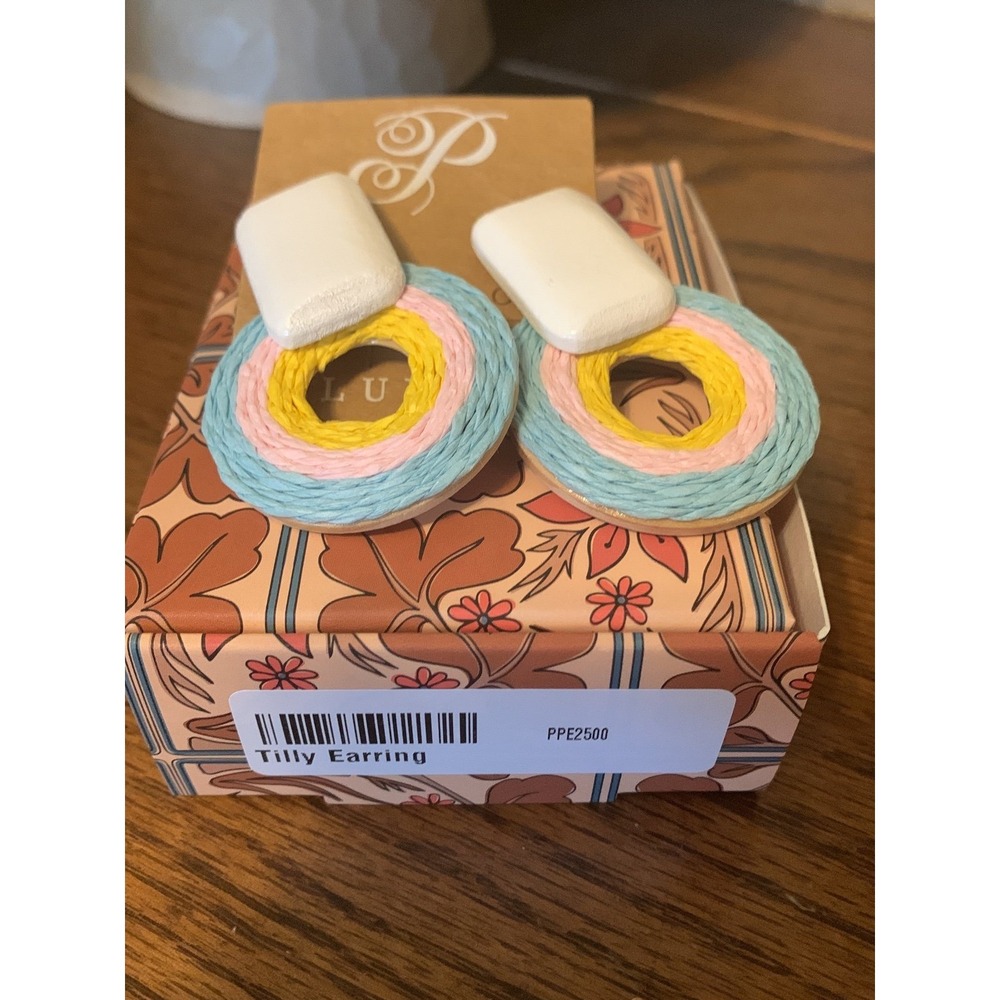 Plunder Design Tilly Earring Multi Color Woven Raffia Hoop Drop - Picture 3 of 3